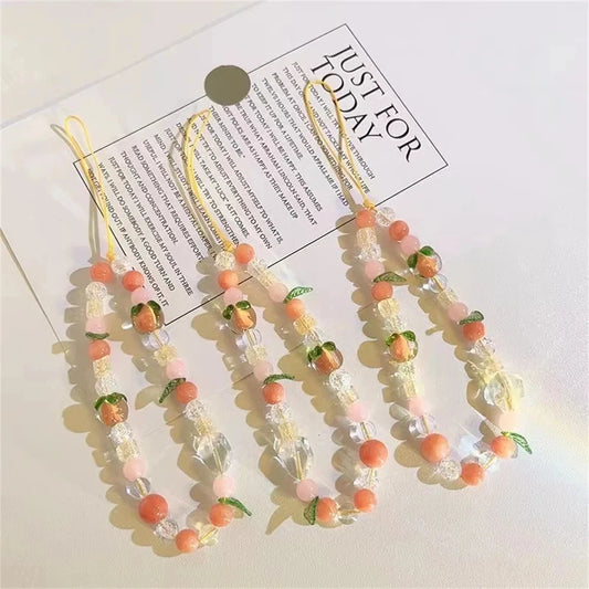 3D Stylish Cute Orange Fruit Resin Beaded Phone Charm Strap Chain Lanyard Women Girl Jewelry Bead Pendant Decoration Wholesale