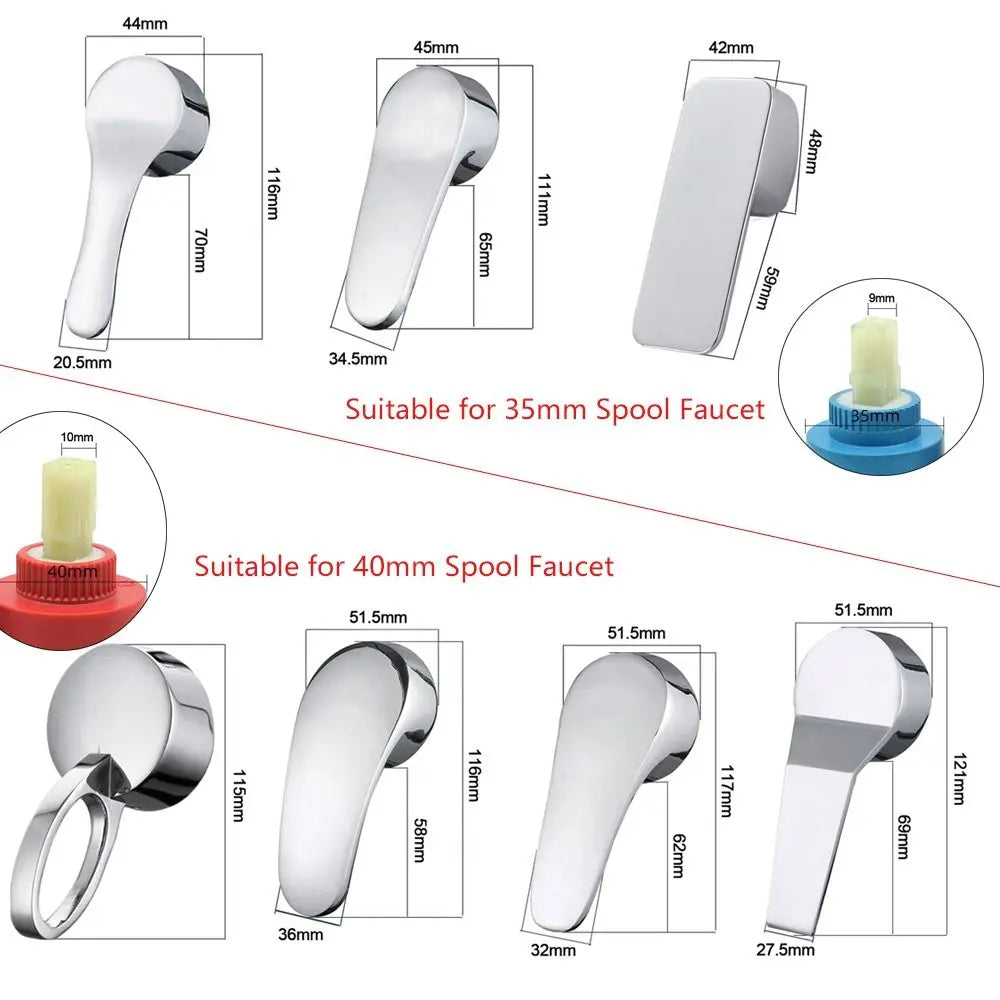 Bathroom Basin Replacement Faucet Handle Plated Taps Accessories for 35mm/40mm Cartridge Spool Faucet Single Metal Lever Handle