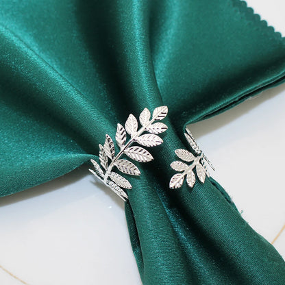 20Pcs Silver Leaf Napkin Rings Leaves Napkin Holder for Baby Shower Wedding Birthday Thanksgiving Christmas Dinning Table Decor