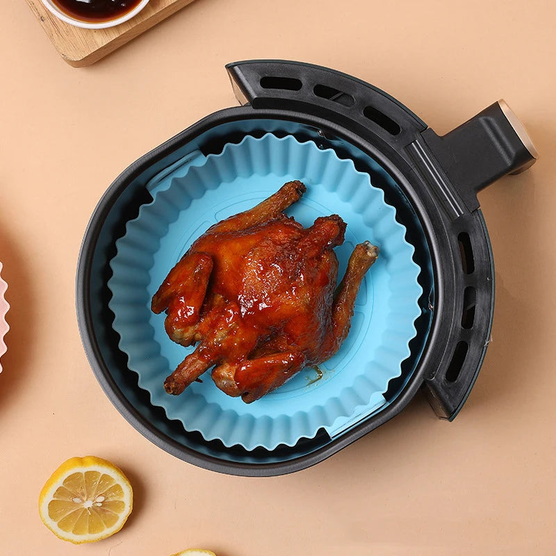 Silicone Air Fryers Oven Baking Tray Pizza Fried Chicken Airfryer Silicone Basket Reusable Airfryer Pan Liner Accessories