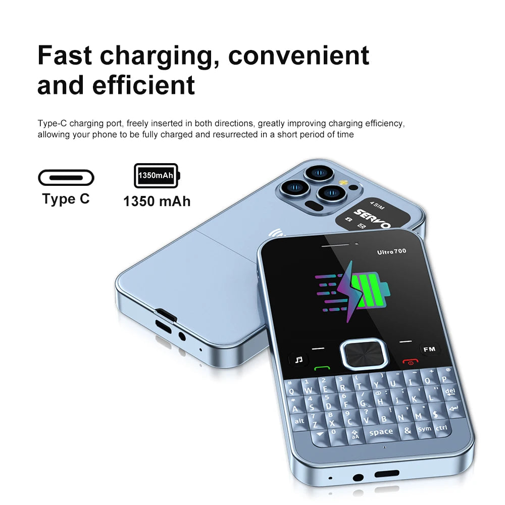 Original SERVO Ultra700 NFC Unlocking Handset Phone 4 SIM 2G GSM Call Recording Flashlight Qwerty Keyboard Mobile Phones Type-C