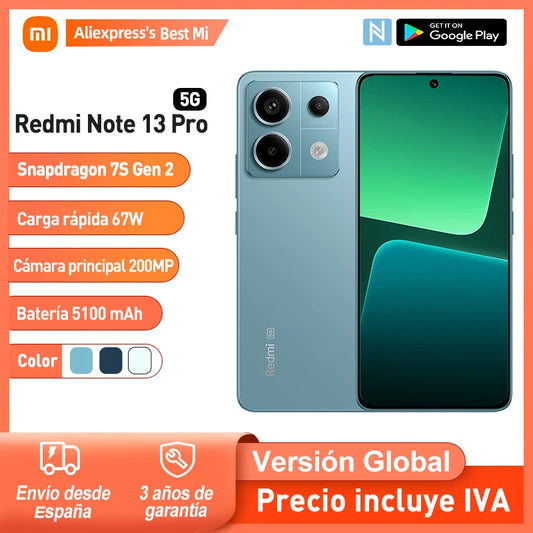 Xiaomi Redmi Note 13 Pro 5G Global Version 128GB/256GB Snapdragon 7S Gen 2 6.67" AMOLED Display 1.5K 120Hz Camera 200 MP Battery 5100 mAh Fast Charging 67W NFC