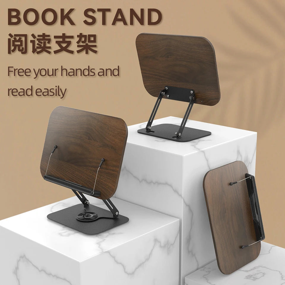 Read Books Holder Multi functional Foldable and Adjustable Aluminum Alloy Reading Stand Laptop Stand Walnut Laptop Stand