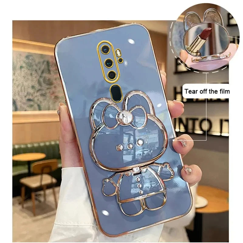 A 9 A 5 Makeup Mirror Cute Rabbit Phone Holder Case On For Oppo A9 A5 2020 A11x OppoA92020 Girl OppoA11X Woman Used Luxury Cover