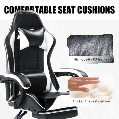 Ergonomic Gaming Chair with Footrest, PU Leather Video Game Chairs for Adults, Reclining Gamer Chair Office Chair