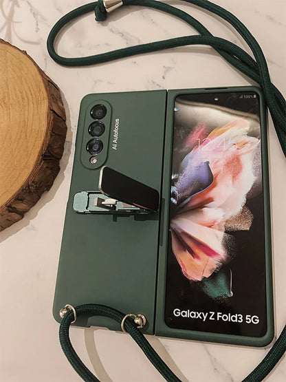 For Samsung Galaxy Z Fold 6 Crossbody Phone Case For Samsung Galaxy Z Fold 5 4 Fold 2 3 5G  Ultra Thin  Kickstand Phone Case