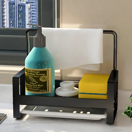 1PCS NEW Sponge Holder Kitchen Sink Caddy Rack Stand Cleaning Brush Soap Organizer Storage Rack with Drain Tray Storage rack