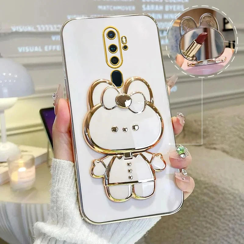 A 9 A 5 Makeup Mirror Cute Rabbit Phone Holder Case On For Oppo A9 A5 2020 A11x OppoA92020 Girl OppoA11X Woman Used Luxury Cover