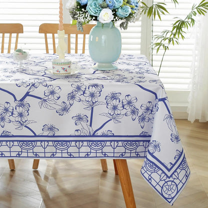 Summer Rectangle Tablecloths Spring Blue White WaterProof Table Cover Holiday Wedding Party Home Kitchen Dining Room Table Decor