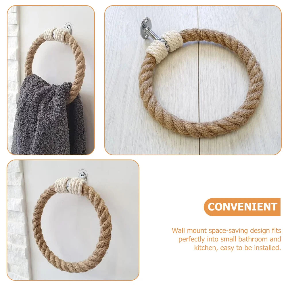 Towel Stand Towel Bathroom Ring Rings for Wall Vintage Decor Wooden Hand Holder Rope Hook Vintage