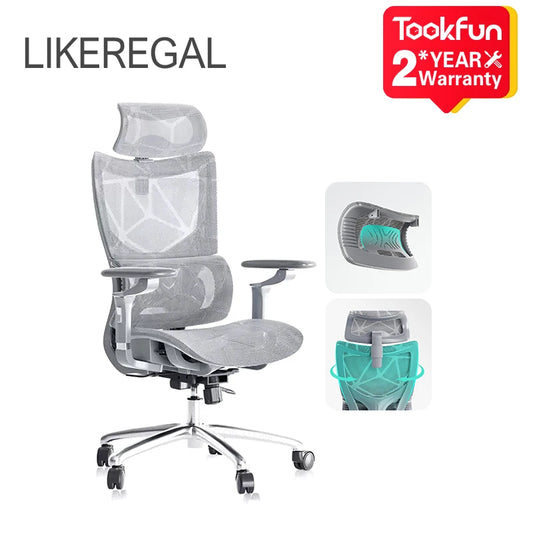 Tookfun Ergonomic Chair Office Chair Gaming Chair Home Computer Study Seat With Wheels 40cm Headrest 6D Armrest Double Lumbar