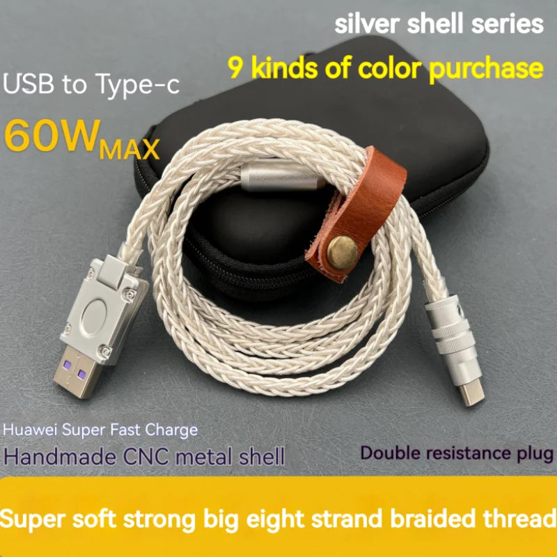 6A Usb C To Type-C for Iphone 15 Data Cable 60W Fast Charging Single Crystal Copper Eight Strand Braided Wire for Huawei Xiaomi