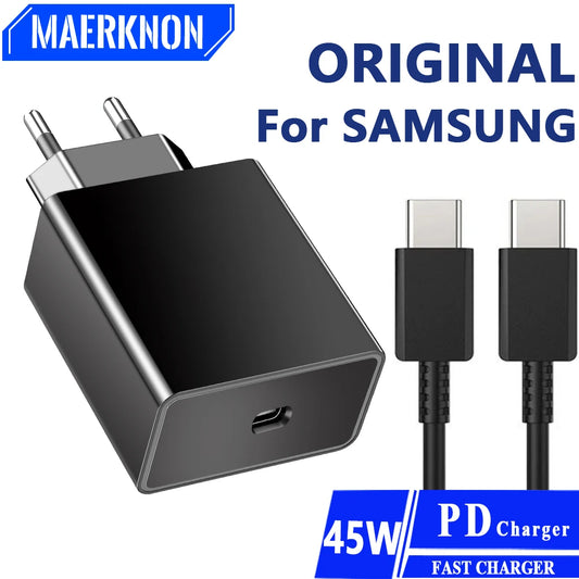 Original PD Fast Charger for Samsung Galaxy S22 S23 S21 Ultra 45W USB C Mobile Cell Phone Quick High Speed Charging Wall Adapter