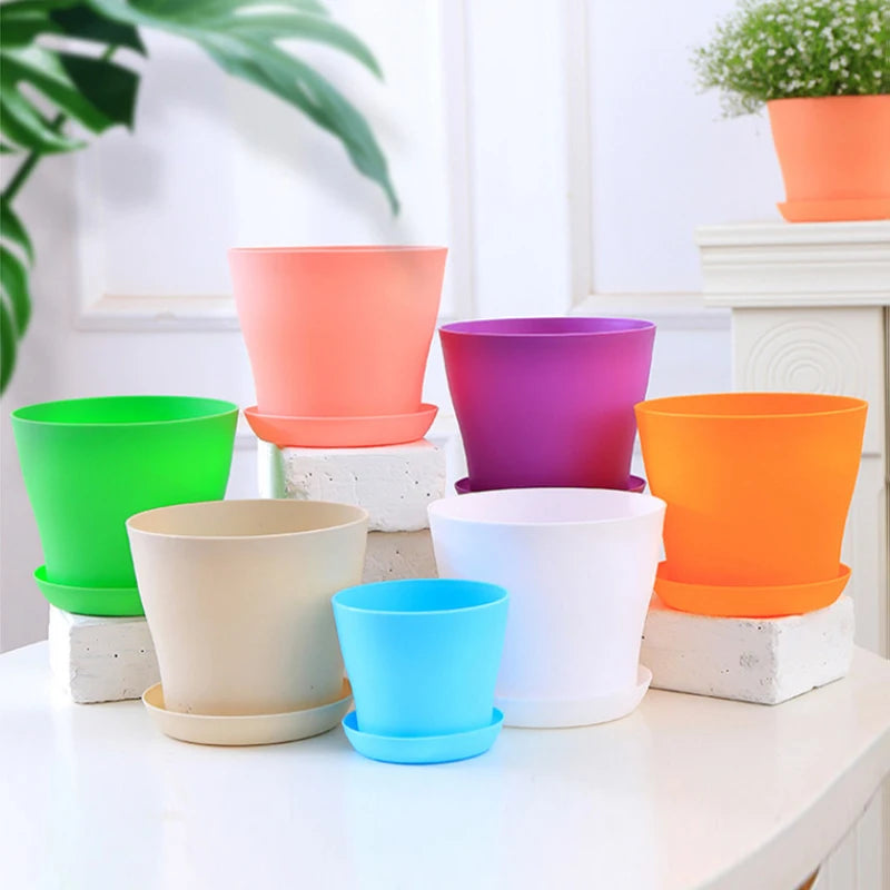 Plastic Flower Pots Planter Balconies Planting Potted Flower Pot Succulent Plant Pots with Tray Garden Indoor Bonsai Multi-Color