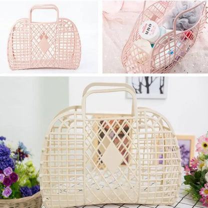 Large-capacity Plastic Toys Storage Basket Baby Children Beach Holiday Portable Laundry Basket Hollow Food Fruit Storage Hanging