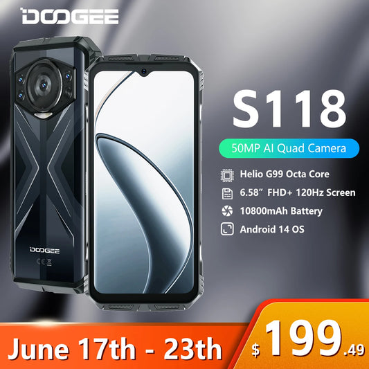 [World Premiere] DOOGEE S118 Rugged Smartphone 20GB(8+12GB Extended) 6.58" FHD+ Screen Helio G99 10800mAh 50MP AI Camera NFC