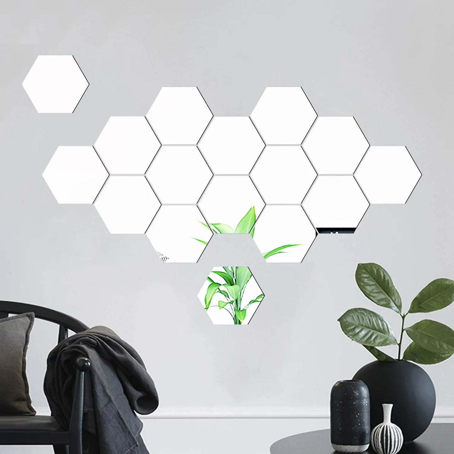 12PCS/Lot Geometric Solid Hexagonal Mirror Wall Stickers DIY With Built-in Adhesive and Removable Home Decoration