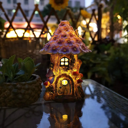 Fairy Garden House Solar Outdoor Statue, Light Up Mushroom Figurines Lawn Decorations for Yard, Fairies for Miniature House