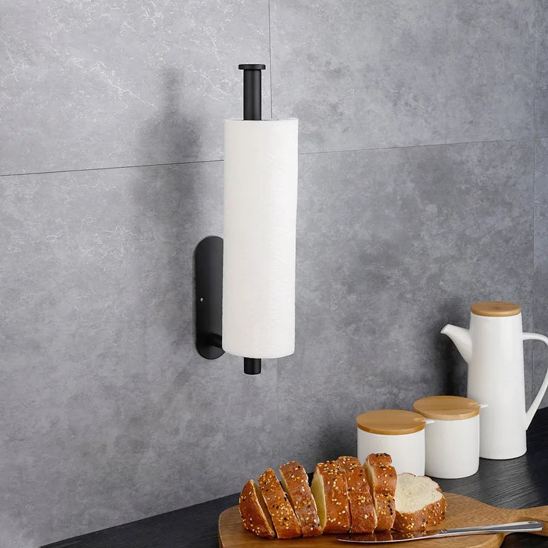 Wall-mounted Toilet Paper Towel Holder Self Adhesive Cabinet Organizer Rack Kitchen Storage Hook Stainless Steel Wall Shelf