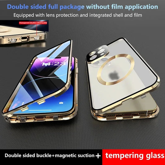 Lens Protection Magnetic Ring 360 Degree Protection For iPhone 15 13 14 Pro Max Glass Plus PC Backplate Double Sided Phone Case