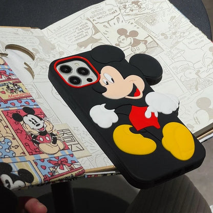 MINISO 3D Mickey Mouse Silicone Phone Case with Lanyard for IPhone 15 14 13 12 11 Pro X XS XR Max Shockproof Cover Soft Shell