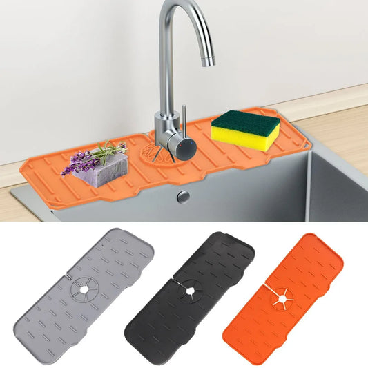 Silicone Kitchen Faucet Mat For Sink Sponge Drain Rack Foldable Sink Mat Faucet Splash Catcher Bathroom Countertop Protector Mat