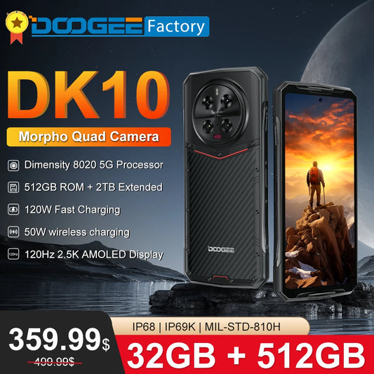 DOOGEE Flagship Smartphone DK10 5G Dimensity 8020 Morpho® Quad Camera 50MP 32GB 512 GB Rugged Phone 6.67" 120Hz 2.5K AMOLED 120W