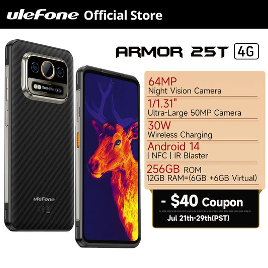 【World Premiere】Ulefone Armor 25T 4G Rugged Phone Android 14 33W 50MP+64MP Night Camera NFC Waterproof Smartphone Global