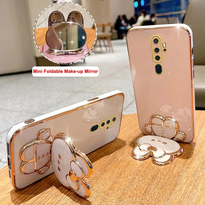 A 9 A 5 Makeup Mirror Cute Rabbit Phone Holder Case On For Oppo A9 A5 2020 A11x OppoA92020 Girl OppoA11X Woman Used Luxury Cover