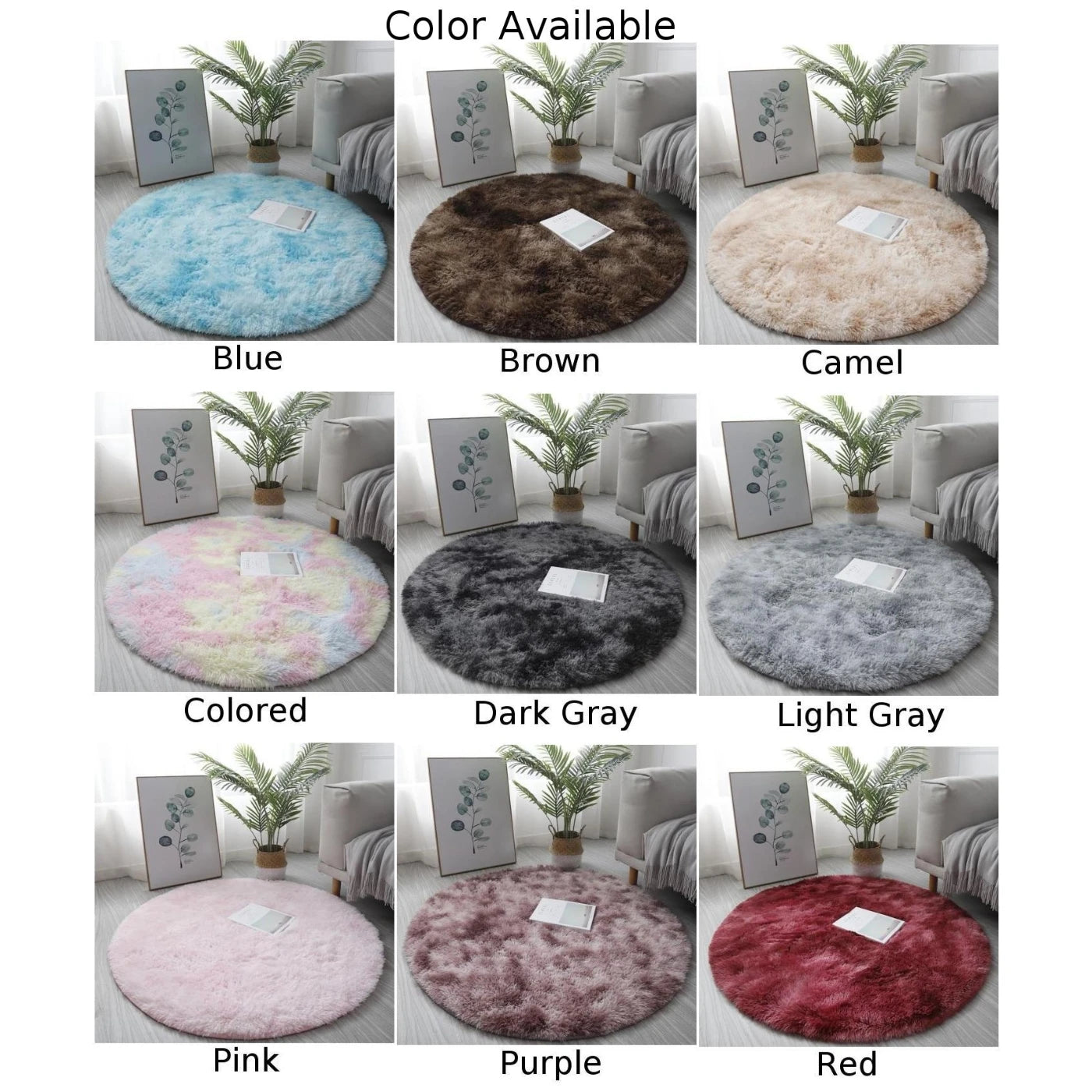 Circle Round Shaggy Rug Tie-dye Plush Carpet Living Room Bedroom Carpet Floor Mat Anti-Skidb Home Textile Solid Pattern