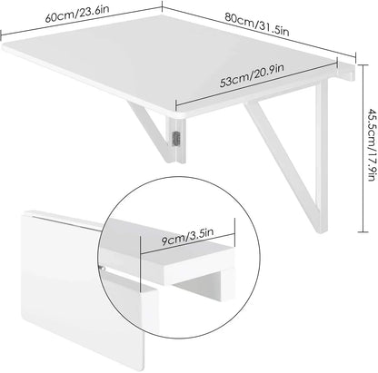 Homfa Made Of Wood Folding Table For Wall Space Saver Computer Desk And Multi-Purpose Coffee Table White