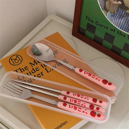 Cute Cartoon 304 Stainless Steel Tableware Spoon Fork Chopsticks Set Children Students Travel Tableware Gift Kitchen Accessories