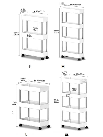 1Pc 3/4Tier Roller Design Trolley Multi-storey Cart Storage Shelf Movable Gap Storage Rack Kitchen Bathroom Slim Slide Organizer