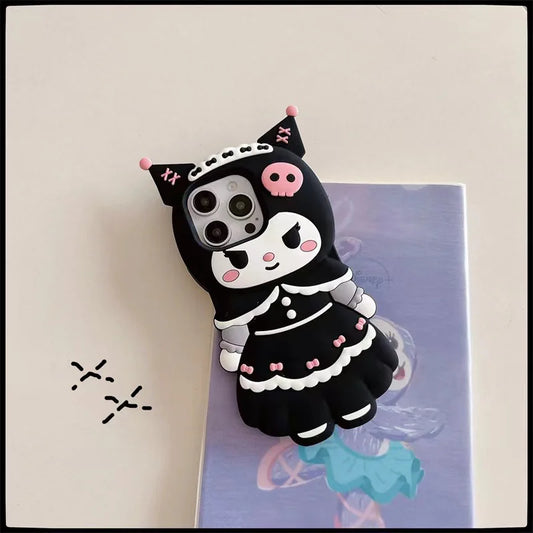 Cartoon Silicone Three-dimensional Kuromi Suitable For Iphone 12 13 14 15 Pro Max Phone Back Cover Protective Case, Soft Shell,