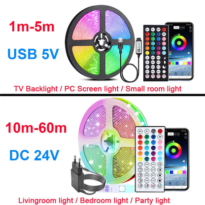 Led Lights for Room RGB Led Strip Lights with Remote and APP Control RGB Tape Flexible Ribbon for Home Bedroom Decoration Party