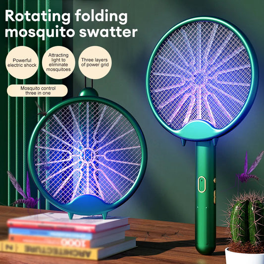 3000V Mosquito Racket USB Rechargeable Fly Zapper Swatter with Purple Lamp Seduction Trap Summer Night Kids Sleep Protect Tools