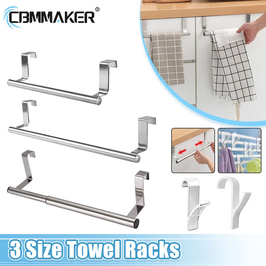 3 Size Towel Racks No Punching  Kitchen Cabinet Door Towel Rack Bar Hanging Holder Rag  Shelf Hanger Home Organizer with Hooks