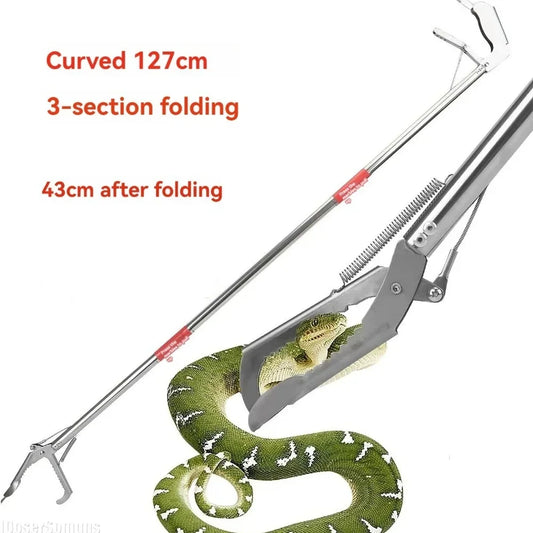 Two Types Head Foldable Reptile Grabber Tool Snake Hook Catcher Tool for Outdoor Stainless Steel Snake Catcher Tongs