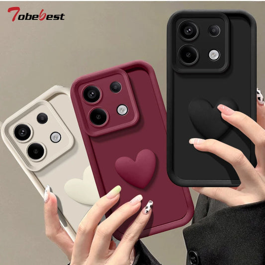 Love Heart Silicone Camera Lens Protective Case for Xiaomi Redmi Note 13 Pro Plus 4G 5G Phone Cover