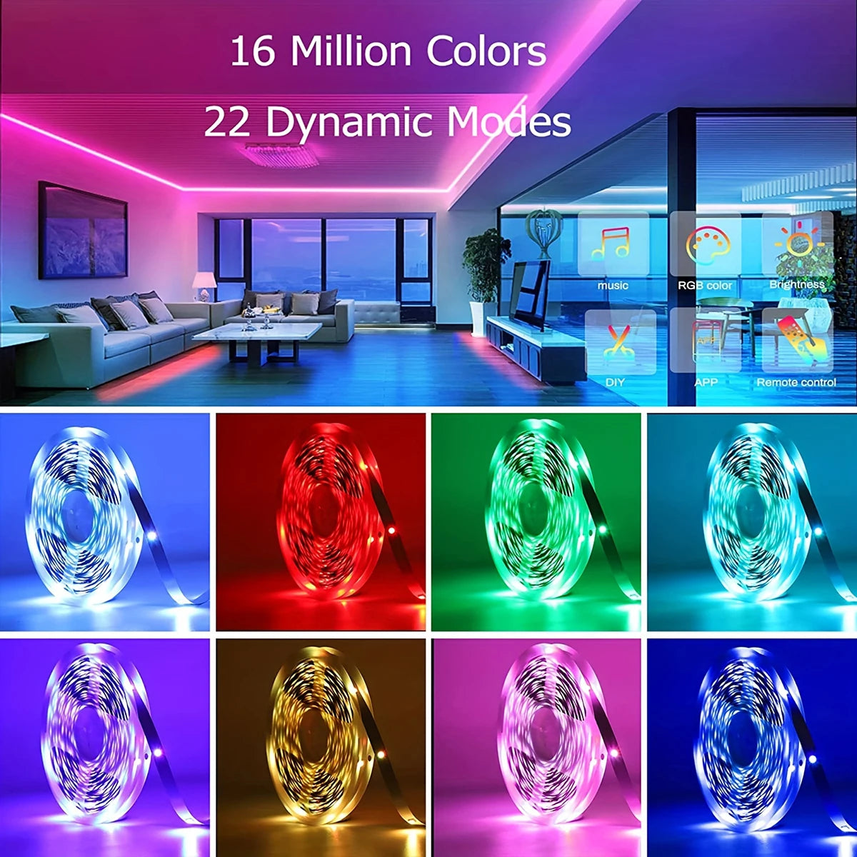 Led Lights for Room Music Sync RGB Led Strip Lights 10m 20m 30m Flexible Ribbon for Room Bedroom Decor TV Backlights