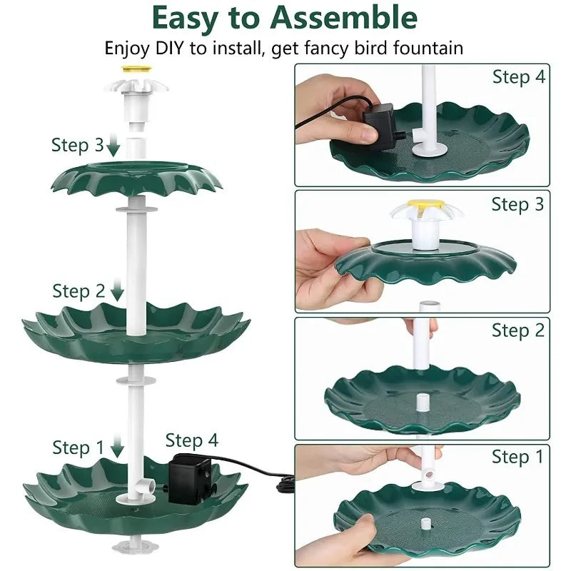 Three Layer Flowing Solar Fountain with 3.5W Solar Water Pump and Detachable DIY Bird Bath Garden Fountain in Three Colors