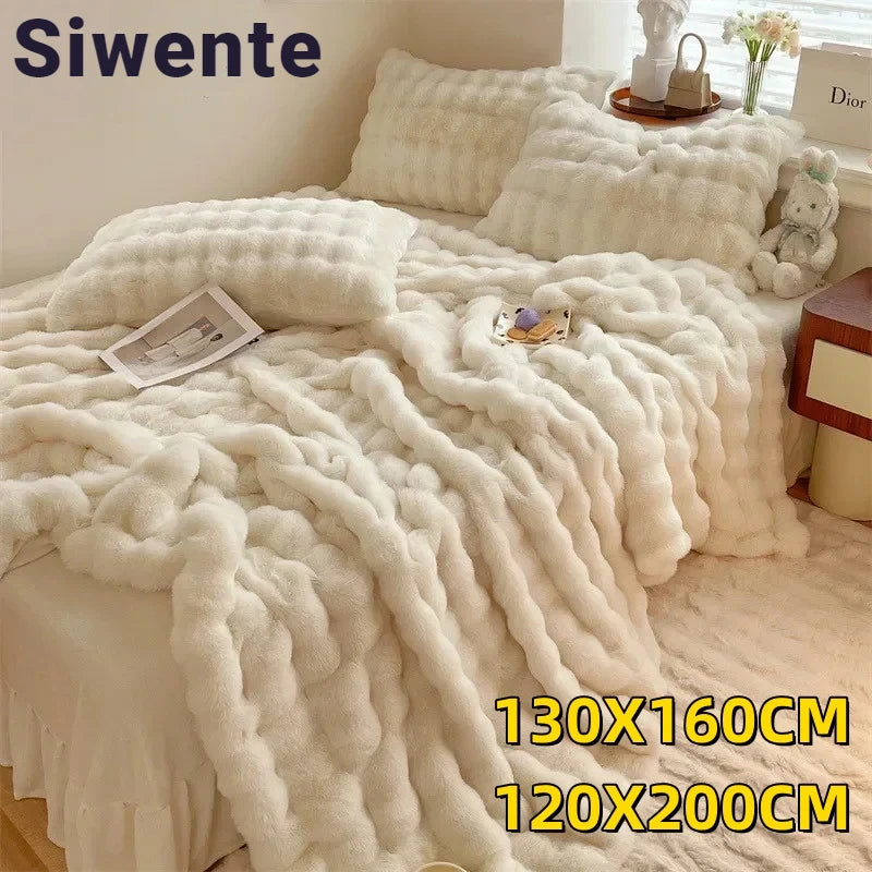 Warm Winter Luxury Imitation Fur Plush Blanket Super Soft Blankets Bed Sofa Cover Fluffy Throw Blanket Bedroom Couch Pillowcase