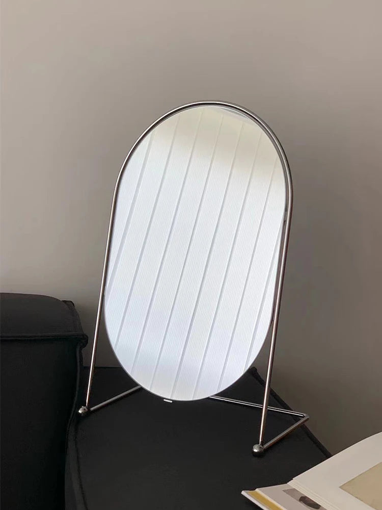 Luxury Oval Makeup Mirrow Metal Standing Mirror Bathroom Desk Standing Korean Hairdressing Mirror Mural Home Bedroom Decor