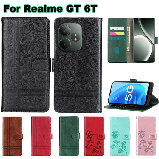 For чехол Realme GT 6T Case Leather Coque Wallet Cover For fundas de teléfono Realme GT Neo 6 SE Phone Cases Etui RMX3850 6.78"