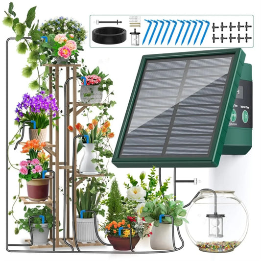 Solar Irrigation System for Garden Balcony Automatic Drip Irrigation System DIY Garden Watering System Drip Hose Irrigation