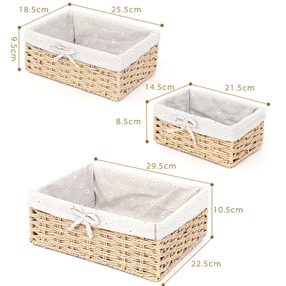 Handwoven Storage Baskets Sundries Organizer with Lid Rectangular Cosmetics Box Clothes Laundry Basket Towel Toys Container