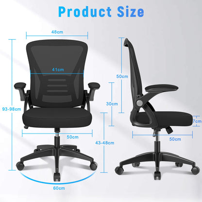 Ergonomic Office Chair with Slide Seat 90° Flip-up Armrest Adjustable Lumbar Support Angle Height Adjustable Home Office Chair