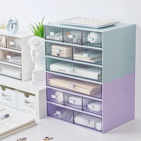 Drawer Type Desktop Storage Box Plastic Stationery Cosmetic Organizer Free Combination Multi-layer Stackable Jewelry Box