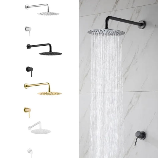 Brass Concealed Bathroom Shower Chuveiro Banheiro Wall Hanging Top Round  Head Curtain Set Hot Cold Water Mixing Faucet