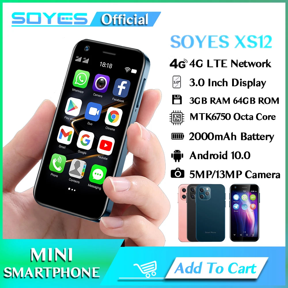 SOYES Android 10.0 Mini Smartphone 4G LTE Octa Core 13MP Camera 3.0'' Display OTG Cell Phone